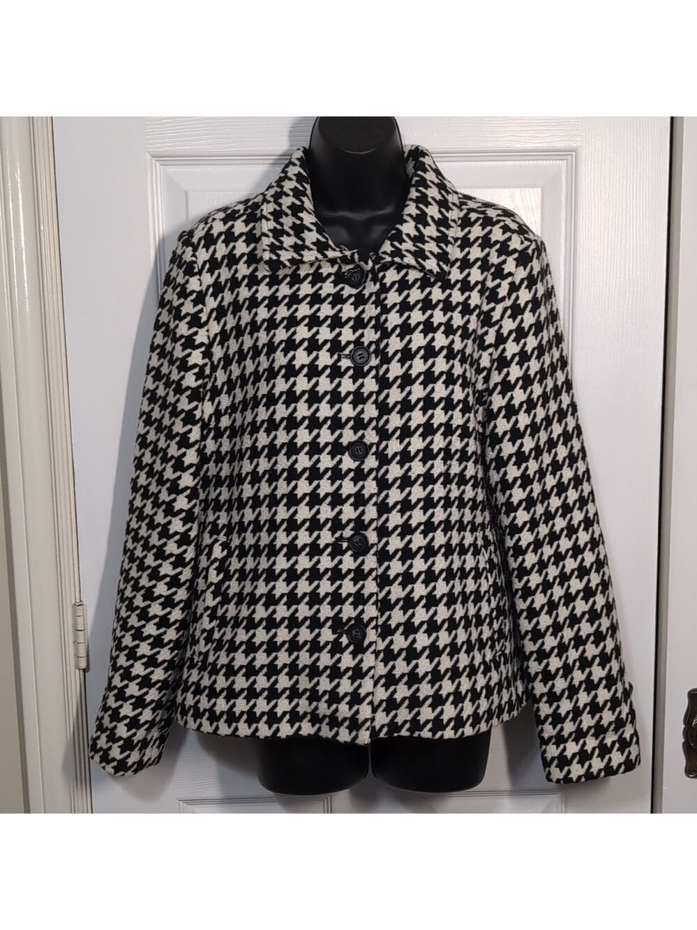 Charlie B Wool Blend Houndstooth Blazer Jacket Size Medium